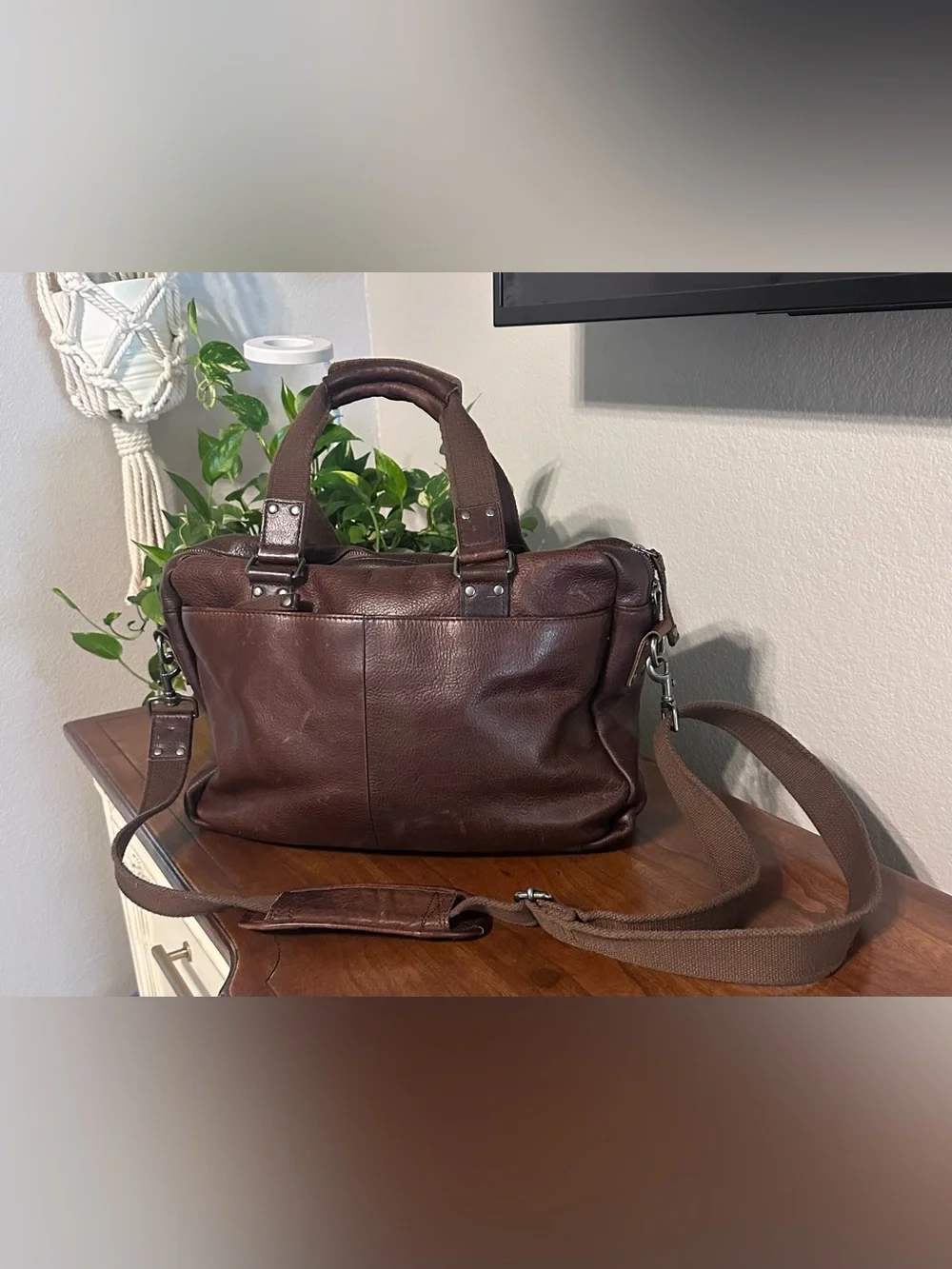 Vintage L.L. Bean Brown Leather Laptop Briefcase Shoulder Bag Utility Preppy
